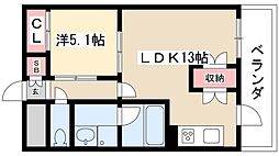 ファイブスター高田 1階1LDKの間取り