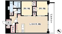 グランルクレ新栄イースト 10階2LDKの間取り