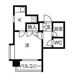 シャイン塩釜ハイツ 4階1Kの間取り