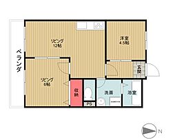 コトブキ第一ビル 3階2LDKの間取り