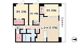 グランドゥール覚王山大島 2階3LDKの間取り