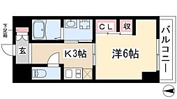 EXE原 4階1Kの間取り