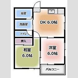 62・Oハウス 1階2DKの間取り