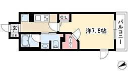 フレールコート東別院 9階1Kの間取り