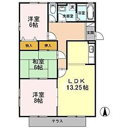 セントラルヒルズ 2階3LDKの間取り