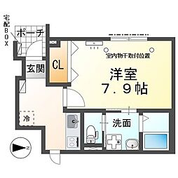 パロット片坂 1Kの間取図画像