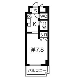 びぃ6植田 1Kの間取図画像