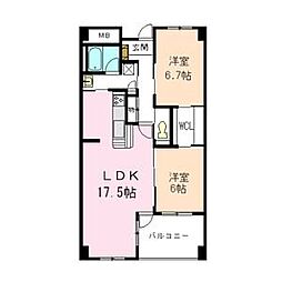 ヒルズ大清水E 2LDKの間取図画像