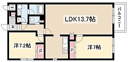 覚王山グラシオン 2LDKの間取図画像