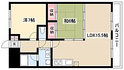 鶴陽明ハイツ 2LDKの間取図画像