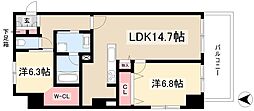 名古屋市東区主税町2丁目マンション 2LDKの間取図画像
