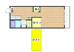 ホワイトマンション 3階1Kの間取り
