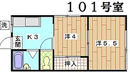 シティハイム正文荘 1階2Kの間取り