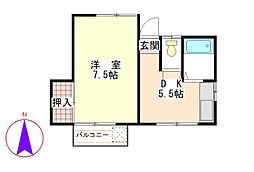 ナイトウハイツ 2階1DKの間取り