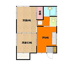 貫井コーポ 2階2DKの間取り