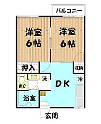 アップルハウス3 2DKの間取図画像