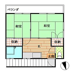ひふみ荘 2階2Kの間取り