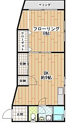 田園コーポ 2階1LDKの間取り