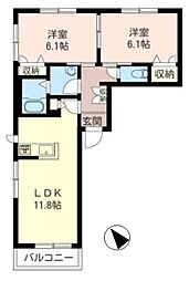 アミコート 3階2LDKの間取り