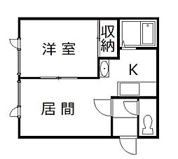 アリガトウハウス 1DKの間取図画像