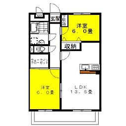 シティコートII 3階2LDKの間取り