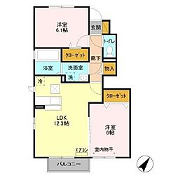 サンライズＹＡＭＡＴＯ　B 1階2LDKの間取り