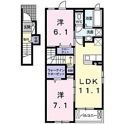 アベニールカルミア 2階2LDKの間取り