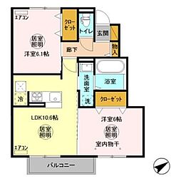 フォレストメゾン深芝 1階2LDKの間取り