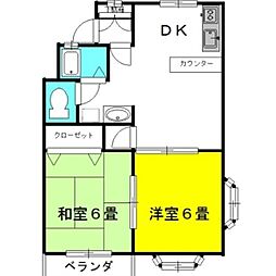 ラッキースタッグ・ジュニアパート2 2DKの間取図画像