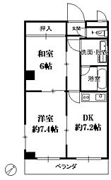 パインヒルズ西ヶ原 2DKの間取図画像