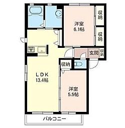 ロココA 2LDKの間取図画像