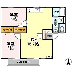 メゾンセジュール 2階2LDKの間取り