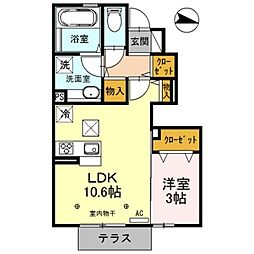 ルピナス 1階1LDKの間取り