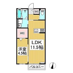 ラ・ルーナ市町 2階1LDKの間取り