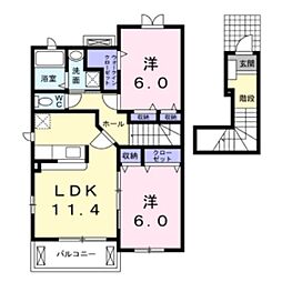 ムーンライトＡ 2階2LDKの間取り