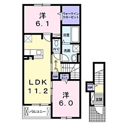 メゾン　ソレイユ　S 2階2LDKの間取り