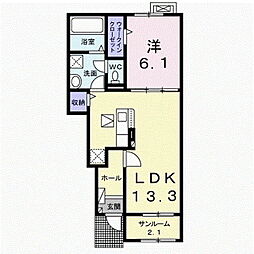 ナカサトB 1LDKの間取図画像