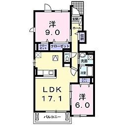 ラカーサフェリーチェB 2LDKの間取図画像