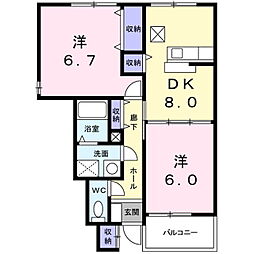 イーストサイド・アナA 2DKの間取図画像