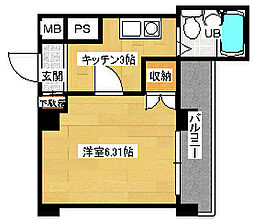 ニューライフ段原 3階1Kの間取り