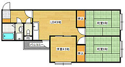 楠マンションＢ 3階3LDKの間取り