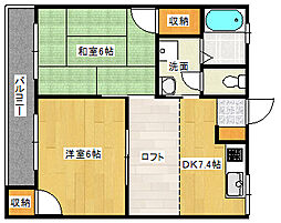 メゾン星風 2階2DKの間取り