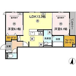 Ｄ−ＲＯＯＭ高須2丁目　A棟 1階2LDKの間取り