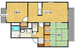 ディアスミドリ　B棟 1階2LDKの間取り