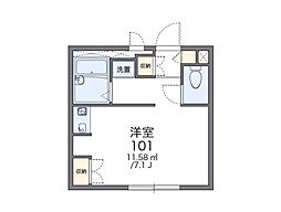レオパレスジュネスEBA 2階1Kの間取り