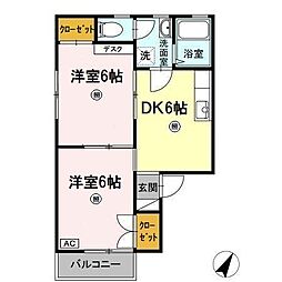 セジュール澤井　B棟 1階2DKの間取り