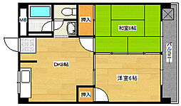 コーポなかの2 4階2DKの間取り