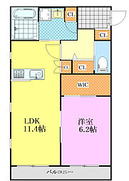 クーアヴァン 2階1LDKの間取り