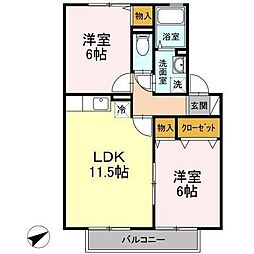 プリマベーラII 2階2LDKの間取り