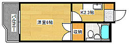 セブン田中ビル 6階1Kの間取り